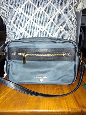 Michael Kors Navy and Black Crossbody Messenger Bag with Gold Hardware